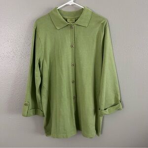 Hot Cotton By Marc Ware Green Button Front Collared Shirt Size XL Cuff Sleeves